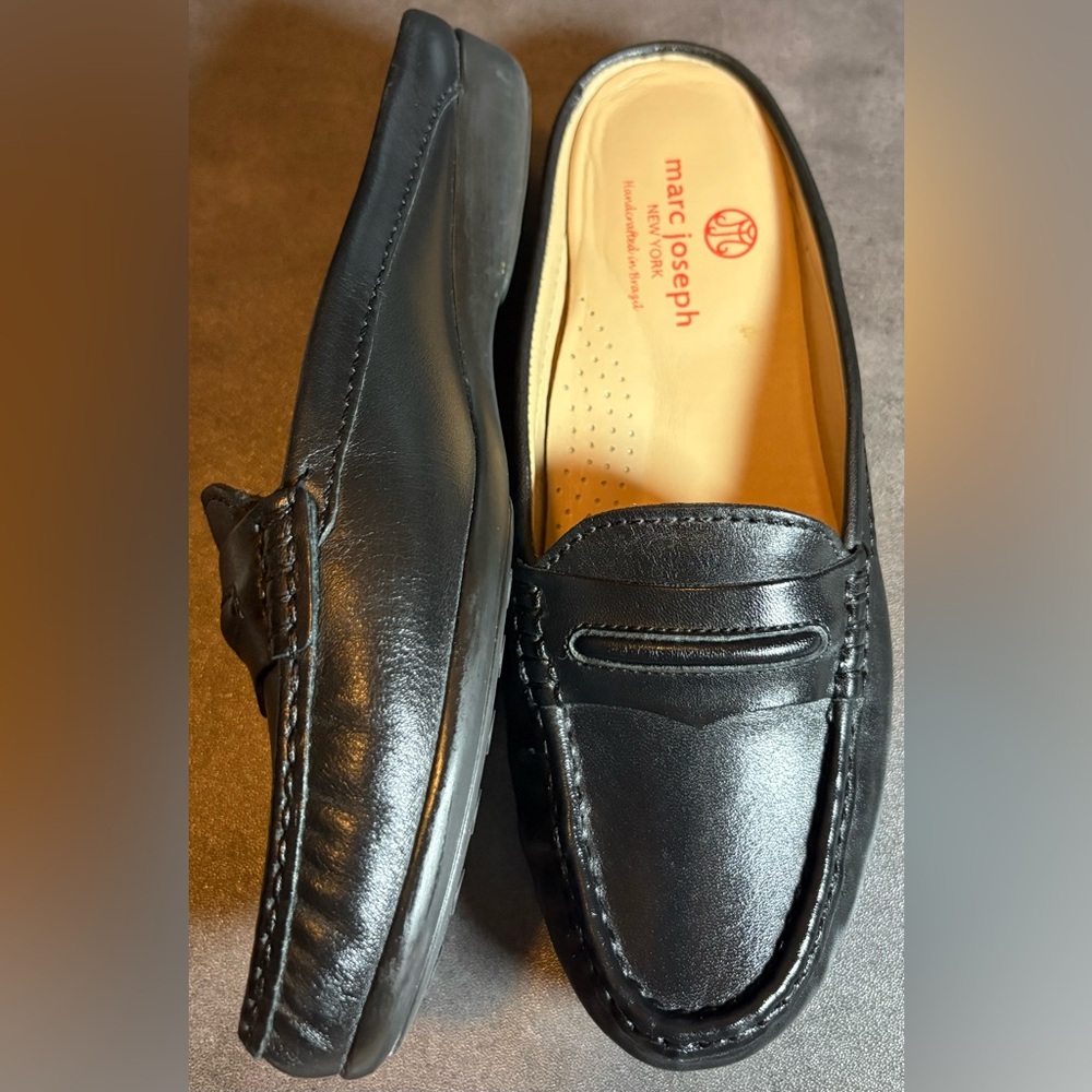 Marc Joseph Black Leather Penny Mules with Cream Insole - Picture 3 of 12